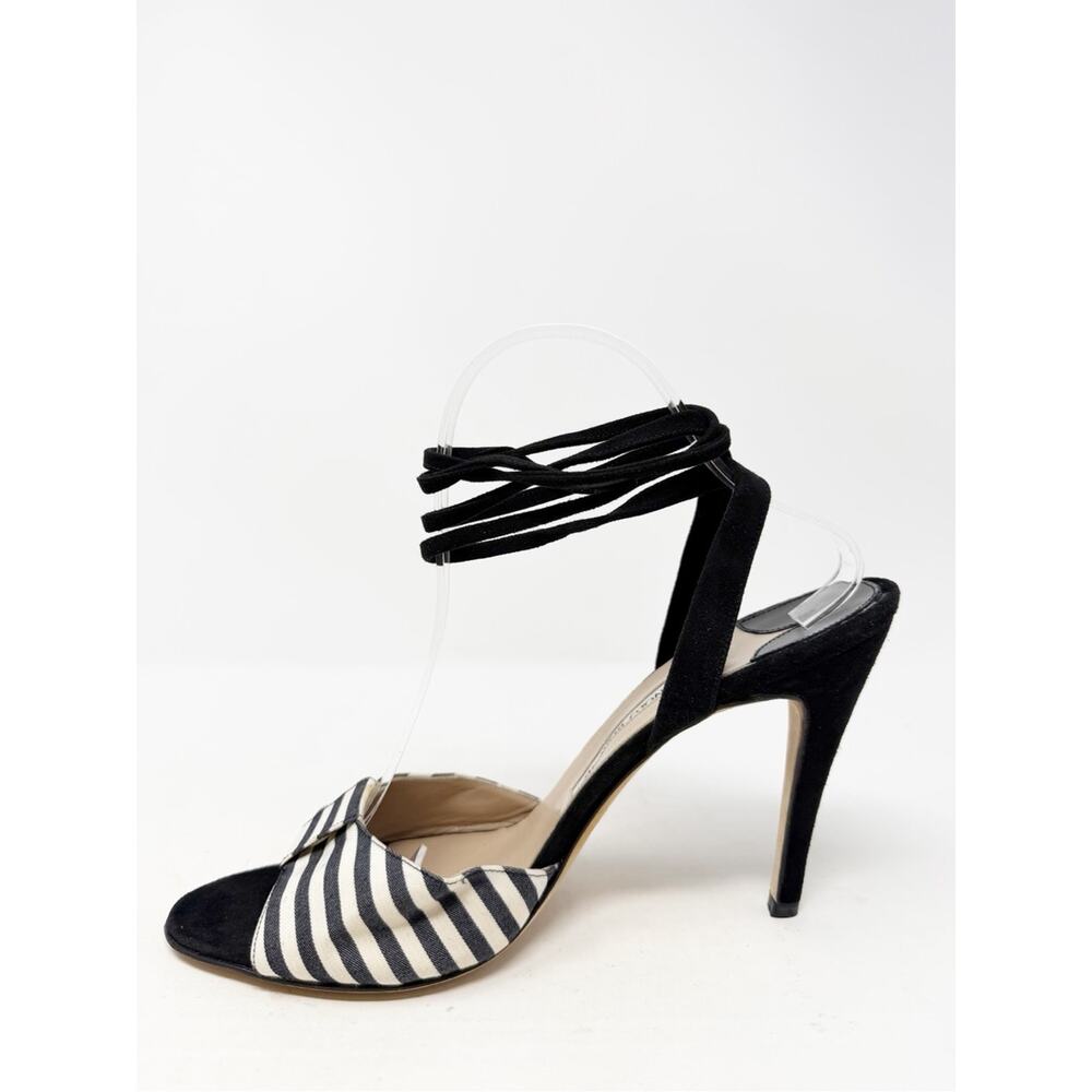Manolo Blahnik Striped Bow Ankle Wrap Sandal Heels Womens Size EU 41 - Picture 6 of 10
